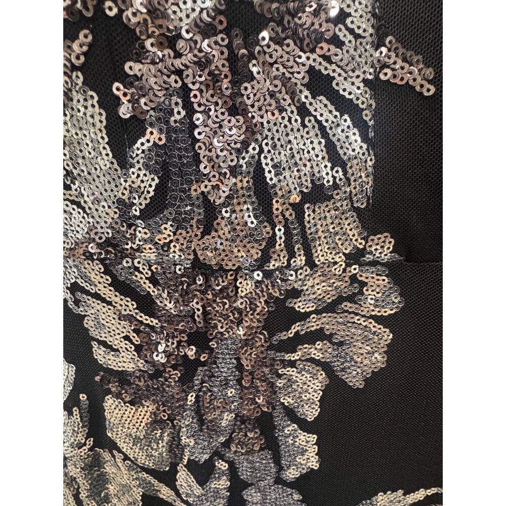 Emerald Sundae Womens Black & Silver Floral Sequin Gown With Spaghetti Straps & - Picture 7 of 7